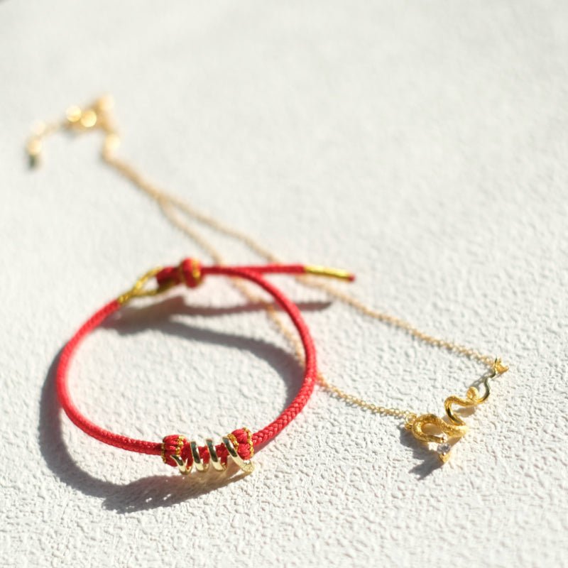 Conjunto de joyas de hilo rojo | Amuleto de la suerte 2025 